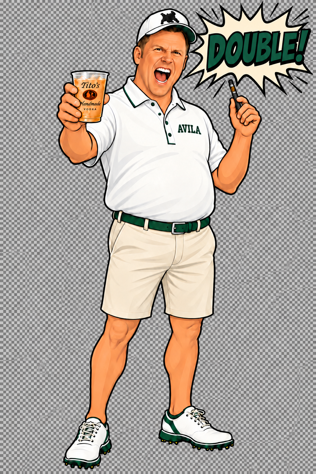 Cartoon golfer Burky yelling Double